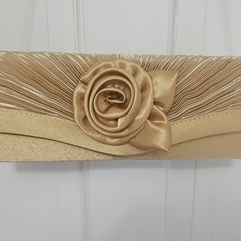 Damara Women’s Satin Pleated Flower Front Evening Bag Clutch Handbag